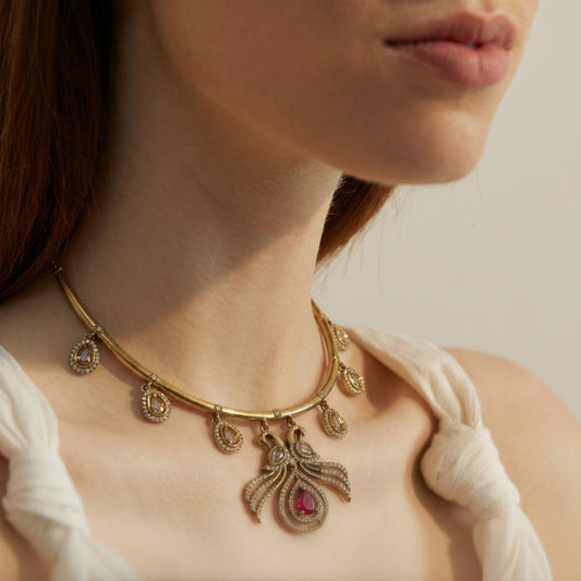 Blush Drop Charm Necklace for Women | Elegant Pink Drop Party & Festive Jewelry