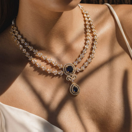 Royal Sapphire Layered Necklace – Premium Blue Statement Jewelry for Weddings & Festive Wear