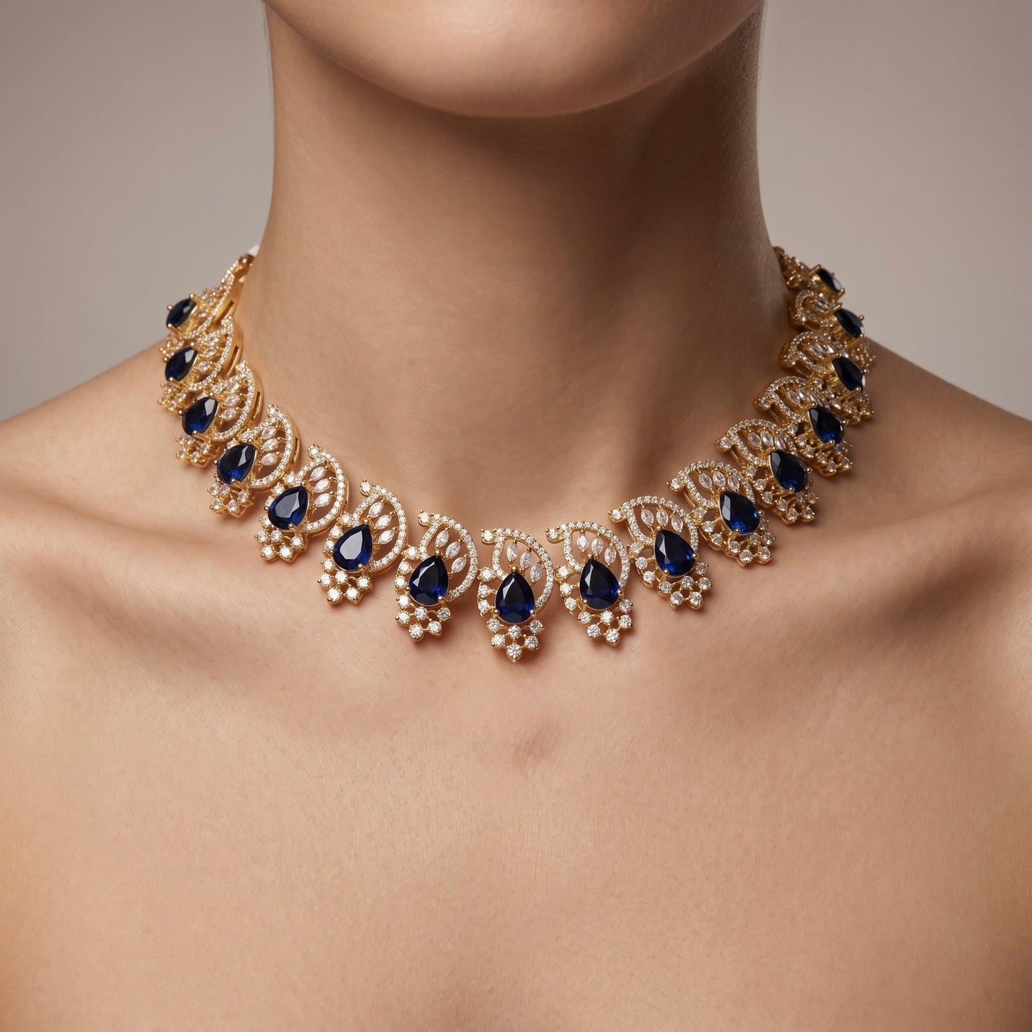 Midnight Sapphire Elegance Necklace – Premium Blue Statement Jewelry for Weddings & Parties