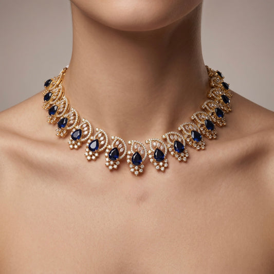 Midnight Sapphire Elegance Necklace – Premium Blue Statement Jewelry for Weddings & Parties