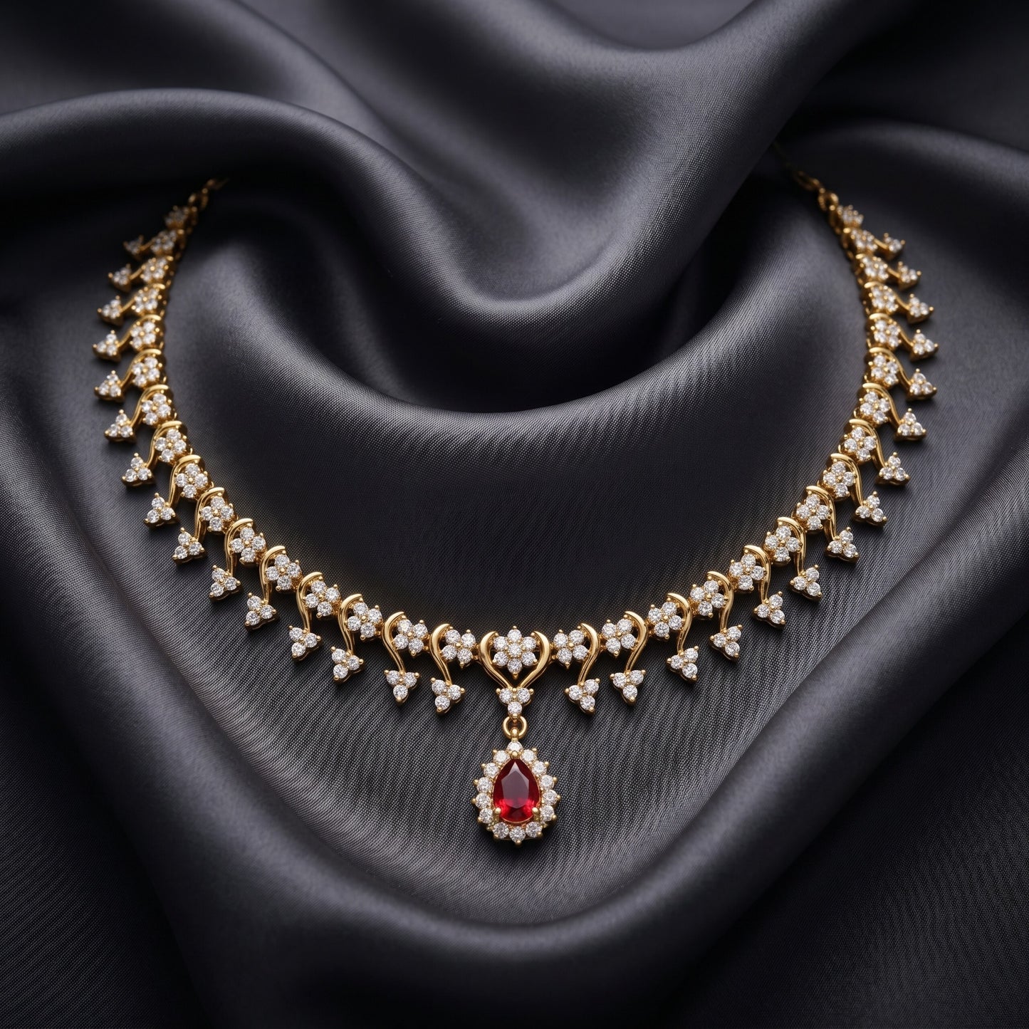 Red Diamond Look Drop Necklace for Women | Party, Wedding & Festive Wear