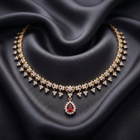 Red Diamond Look Drop Necklace for Women | Party, Wedding & Festive Wear
