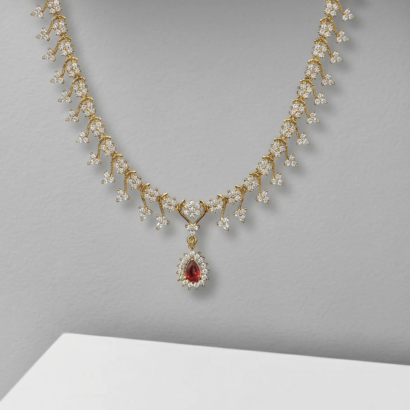Red Diamond Look Drop Necklace for Women | Party, Wedding & Festive Wear
