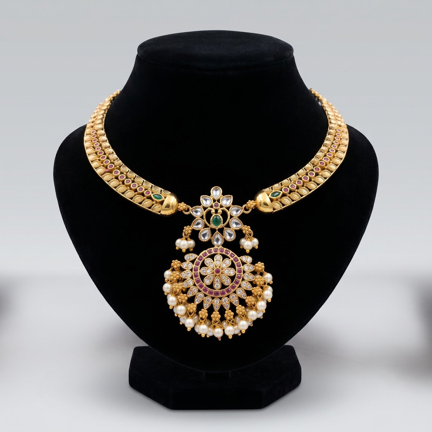Temple Inspired Gold Pendant Necklace – Antique Heritage Jewelry for Weddings & Occasions