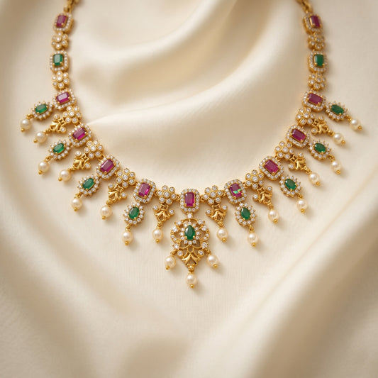 Ruby & Emerald Drop Necklace for Women | Traditional Wedding & Festive Jewelry