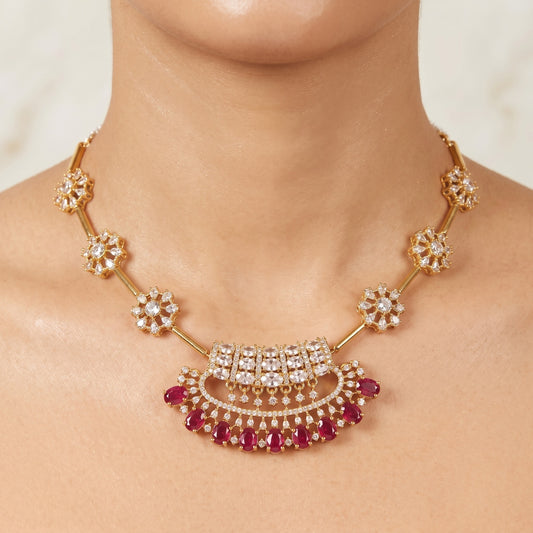 Ruby Bloom Elegance Necklace – Red Floral Statement Jewelry for Weddings & Parties