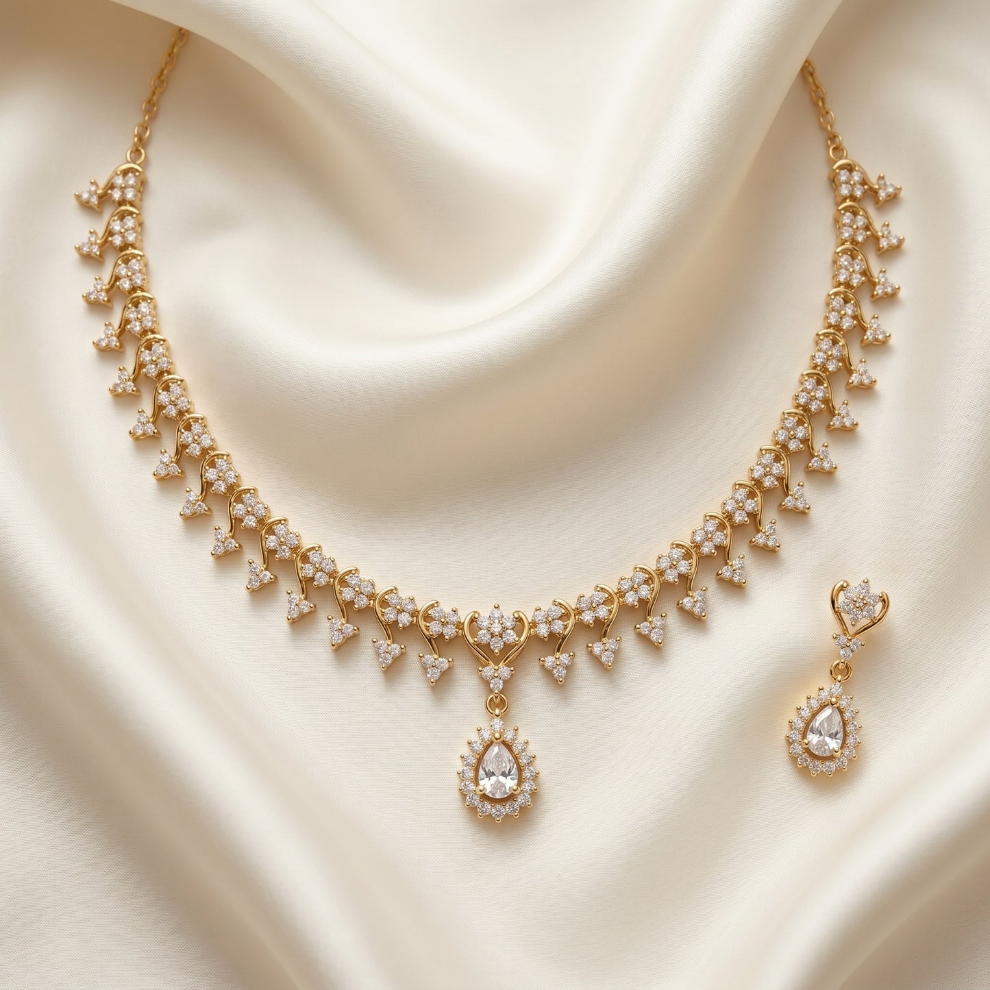 Crystal Drop Grace Necklace Set – Sparkling Bridal Jewelry for Weddings & Festive Wear