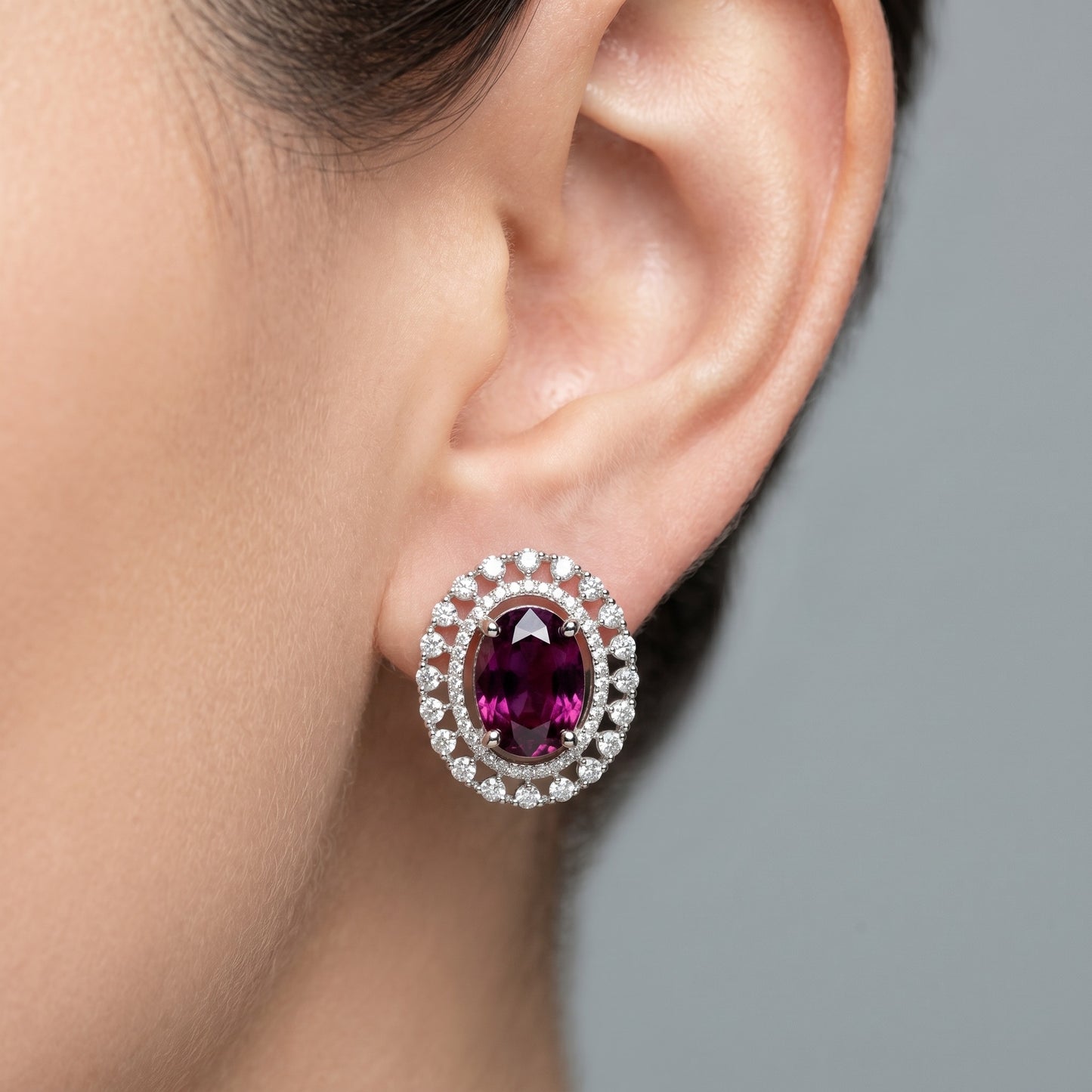 Red Stone Silver Stud Earrings – Elegant Minimal Earrings for Daily & Party Wear