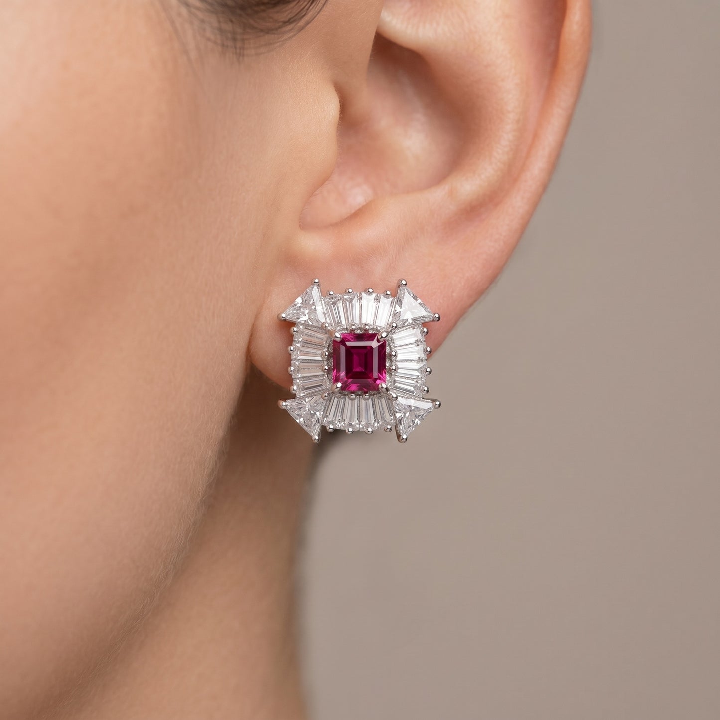 Red Stone Silver Stud Earrings for Women | Minimal Daily Wear Jewelry