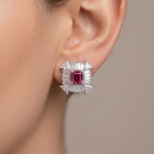 Red Stone Silver Stud Earrings for Women | Minimal Daily Wear Jewelry
