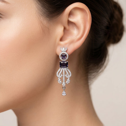 Purple Stone Silver Earrings for Women | Elegant Party & Daily Wear Jewelry