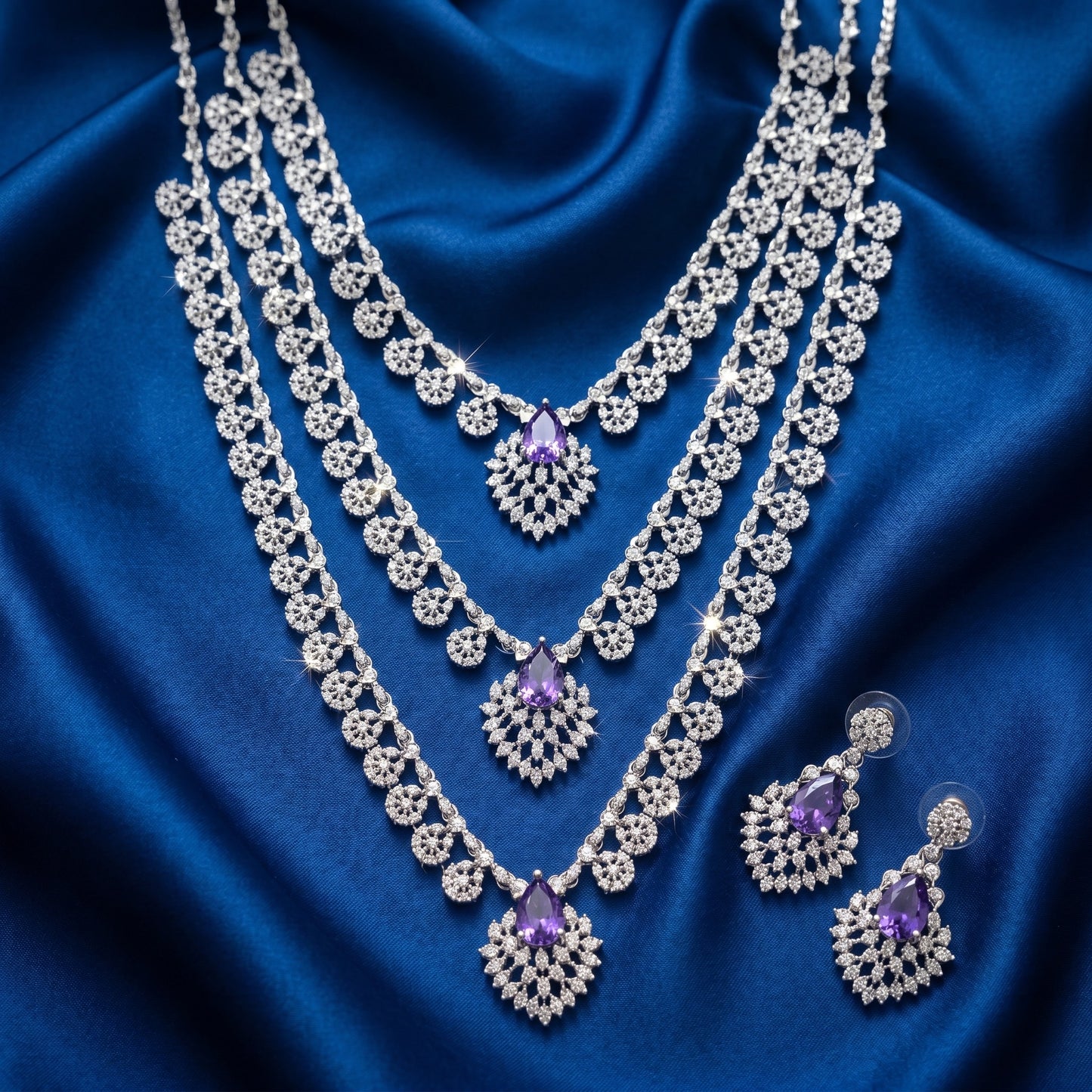 Royal Amethyst Layered Necklace Set – Elegant Purple Bridal Jewelry for Weddings & Festive Wear