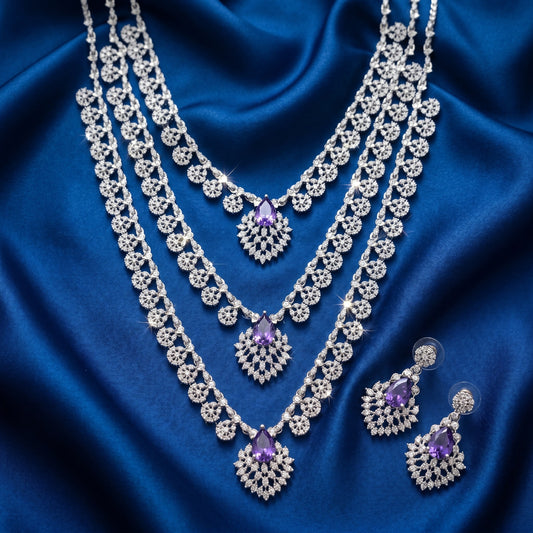 Royal Amethyst Layered Necklace Set – Elegant Purple Bridal Jewelry for Weddings & Festive Wear