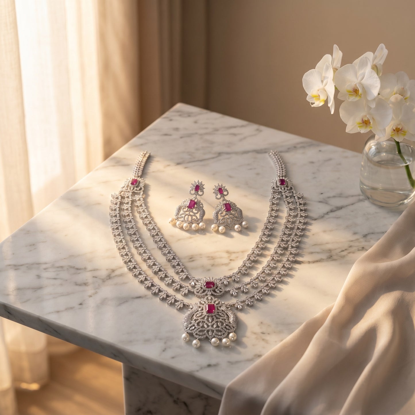 Regal Ruby Layered Necklace Set for Women | Bridal & Wedding Jewelry