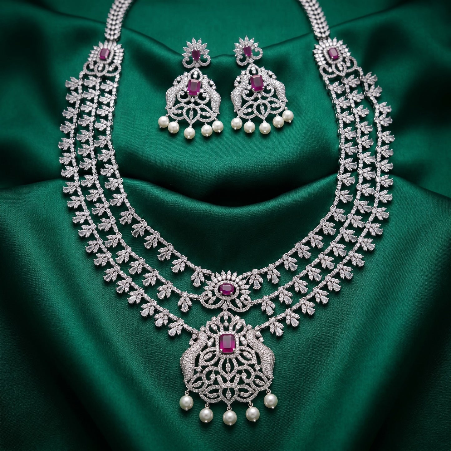 Regal Ruby Layered Necklace Set for Women | Bridal & Wedding Jewelry