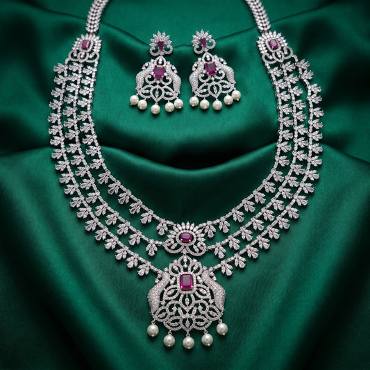 Regal Ruby Layered Necklace Set for Women | Bridal & Wedding Jewelry