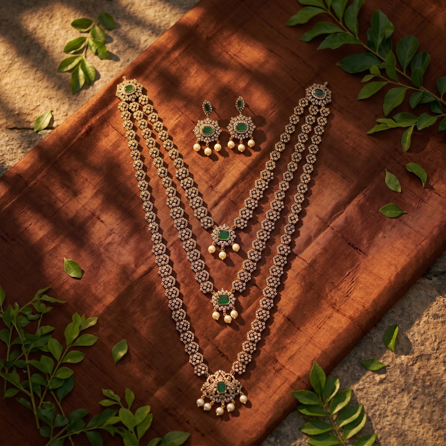 Emerald Grace Layered Necklace Set – Elegant Green Bridal Jewelry for Weddings & Parties