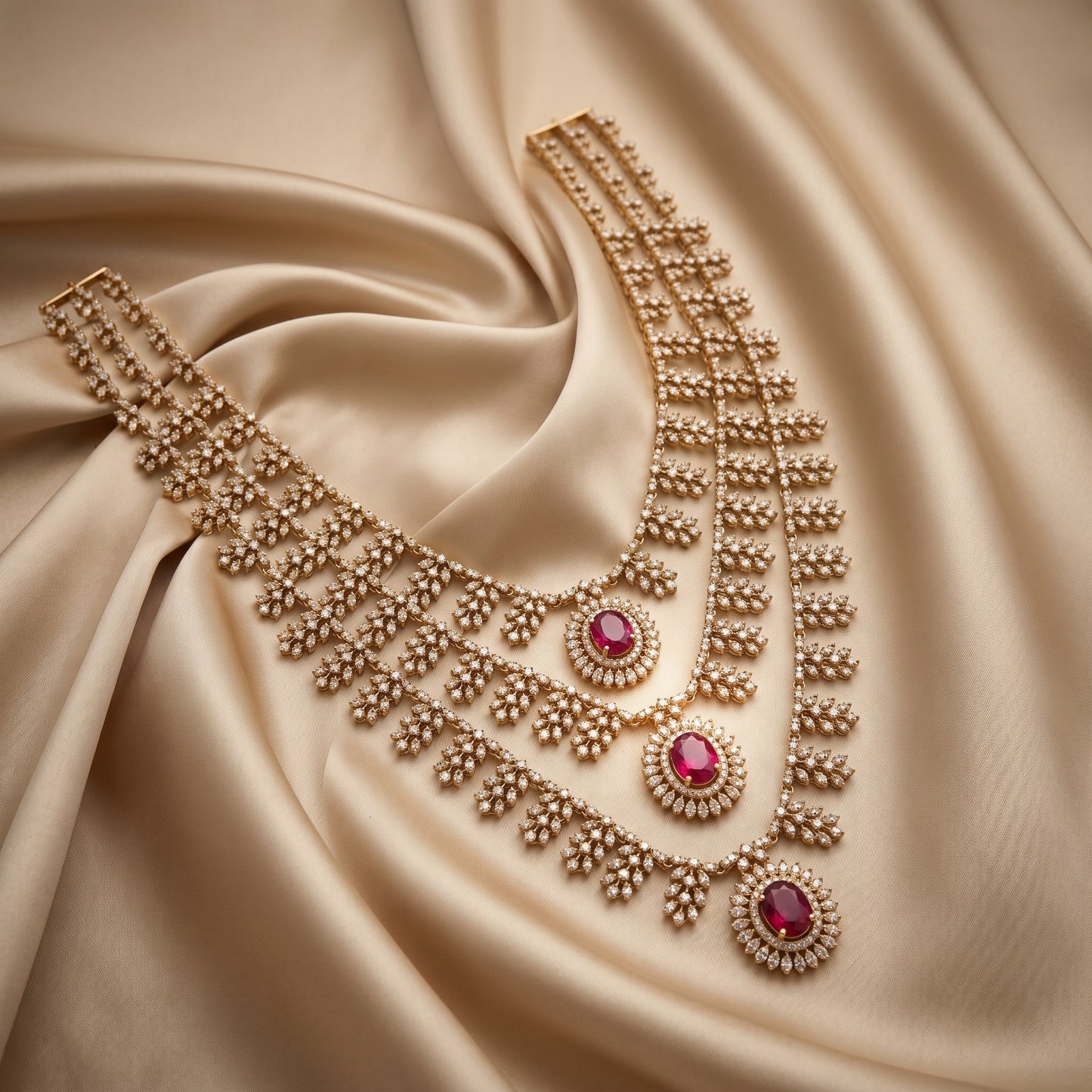 Regal Ruby Cascade Necklace – Royal Red Statement Jewelry for Weddings & Festive Wear