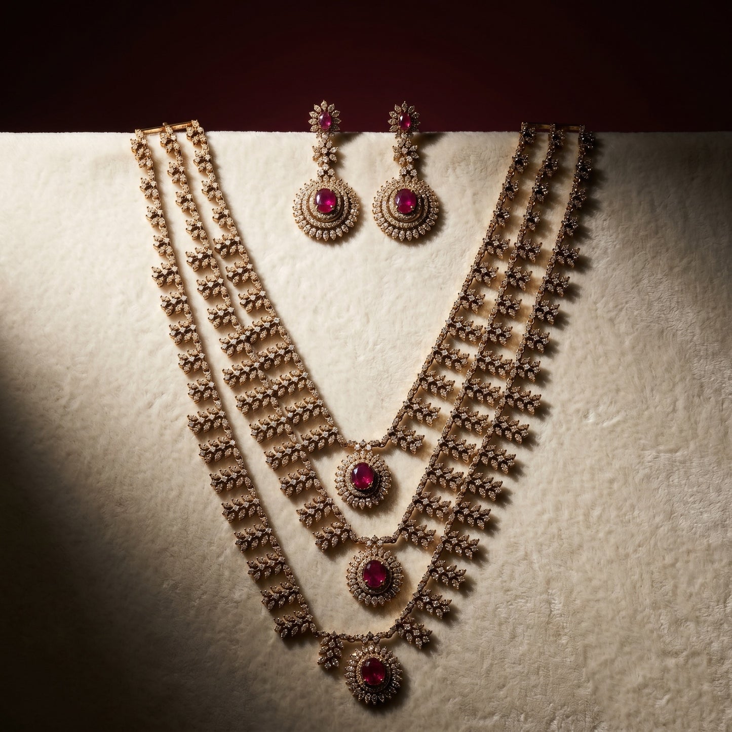 Regal Ruby Cascade Necklace – Royal Red Statement Jewelry for Weddings & Festive Wear