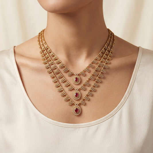 Regal Ruby Cascade Necklace – Royal Red Statement Jewelry for Weddings & Festive Wear