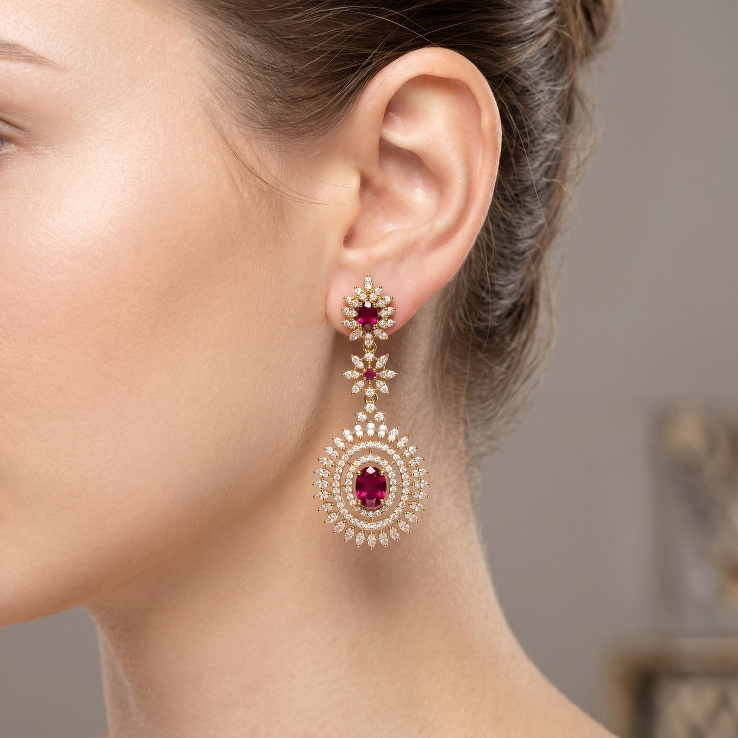 Regal Ruby Cascade Necklace – Royal Red Statement Jewelry for Weddings & Festive Wear