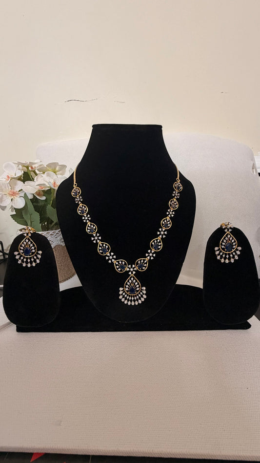 Blue Teardrop Crystal Necklace Set with Matching Earrings for Women