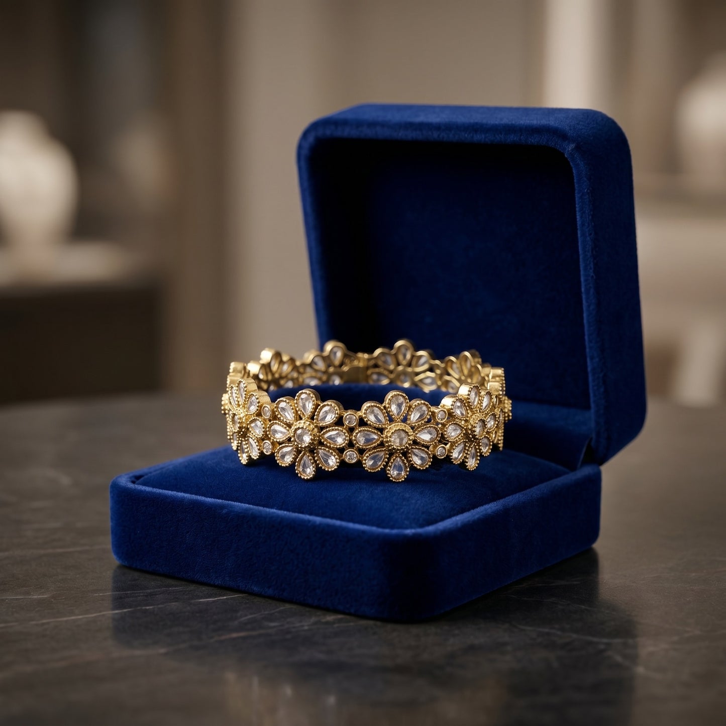 Antique Floral Gold Bangle – Elegant Ethnic Wedding & Festive Jewelry