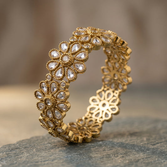 Antique Floral Gold Bangle – Elegant Ethnic Wedding & Festive Jewelry