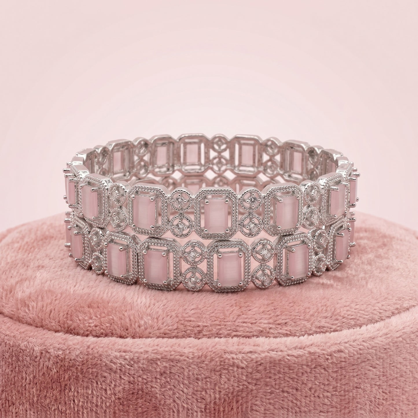 Pink Crystal Glow Floral Bangle Set for Women | Elegant Festive & Wedding Jewelry