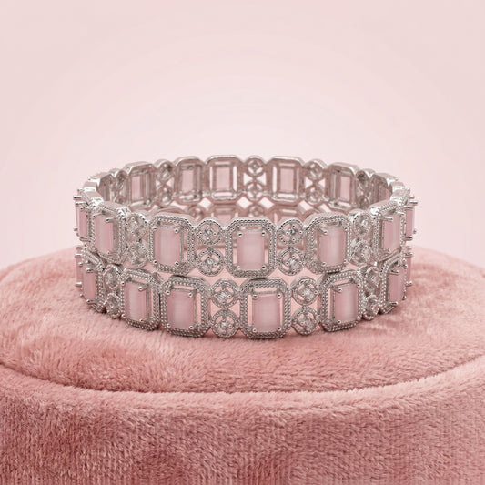 Pink Crystal Glow Floral Bangle Set for Women | Elegant Festive & Wedding Jewelry