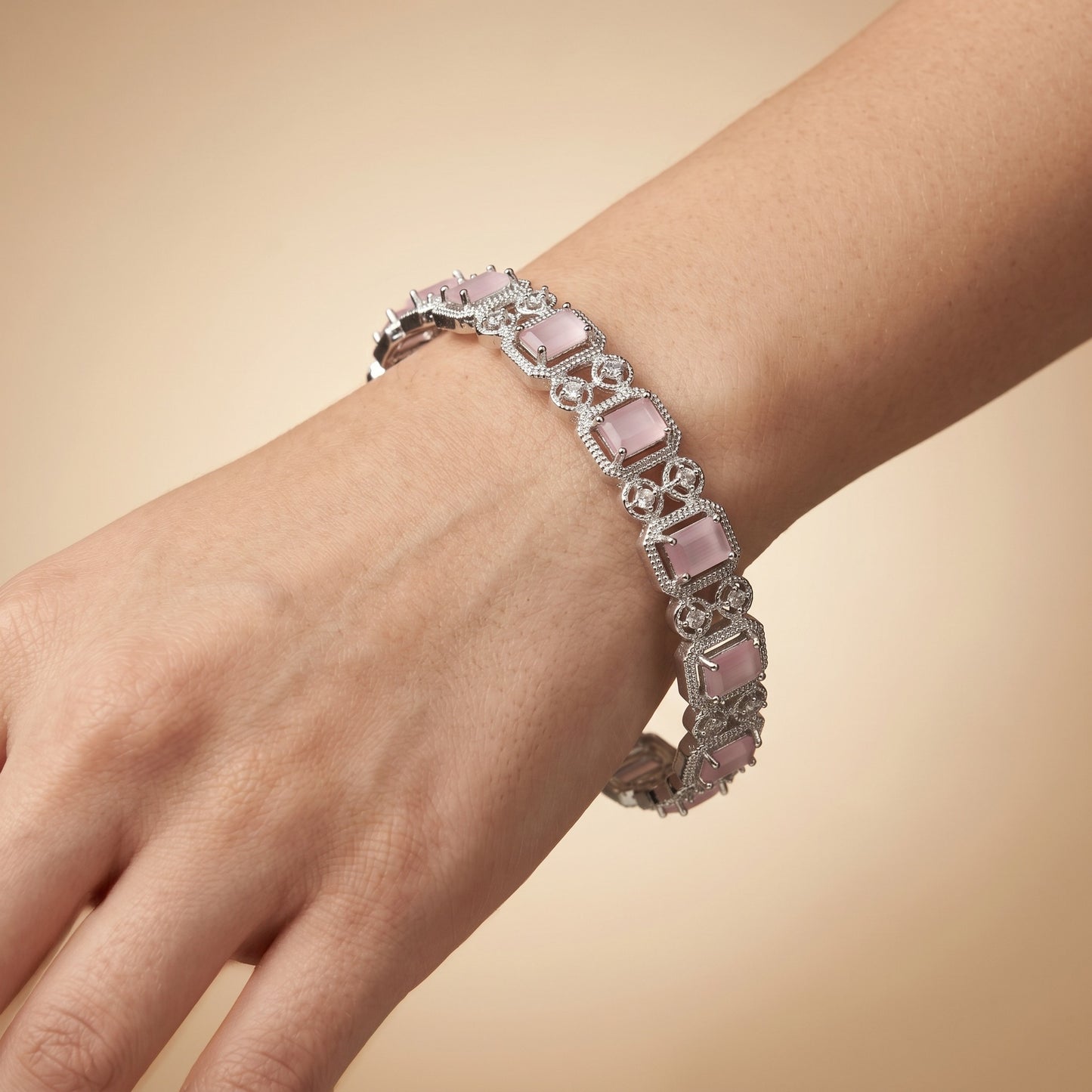 Pink Crystal Glow Floral Bangle Set for Women | Elegant Festive & Wedding Jewelry