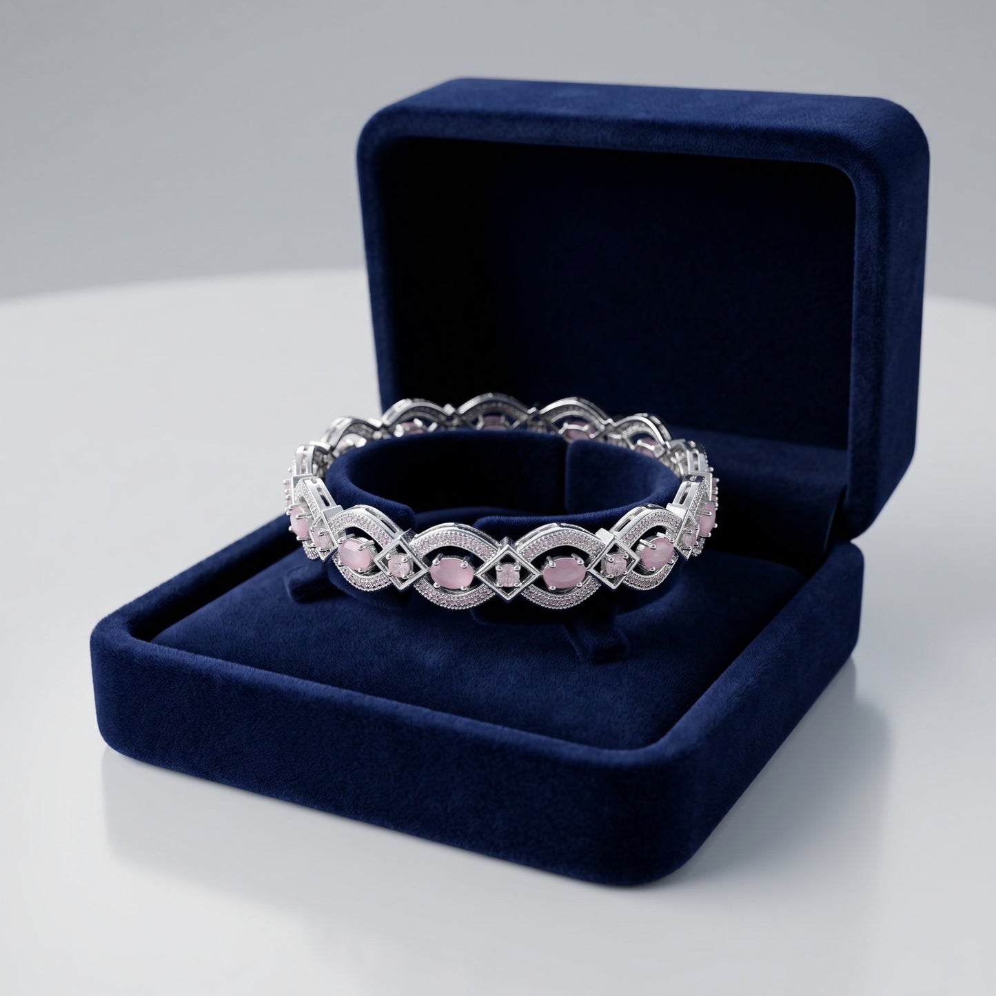 Pink Crystal Glow Floral Flowy Bangle Set for Women | Festive & Wedding Jewelry