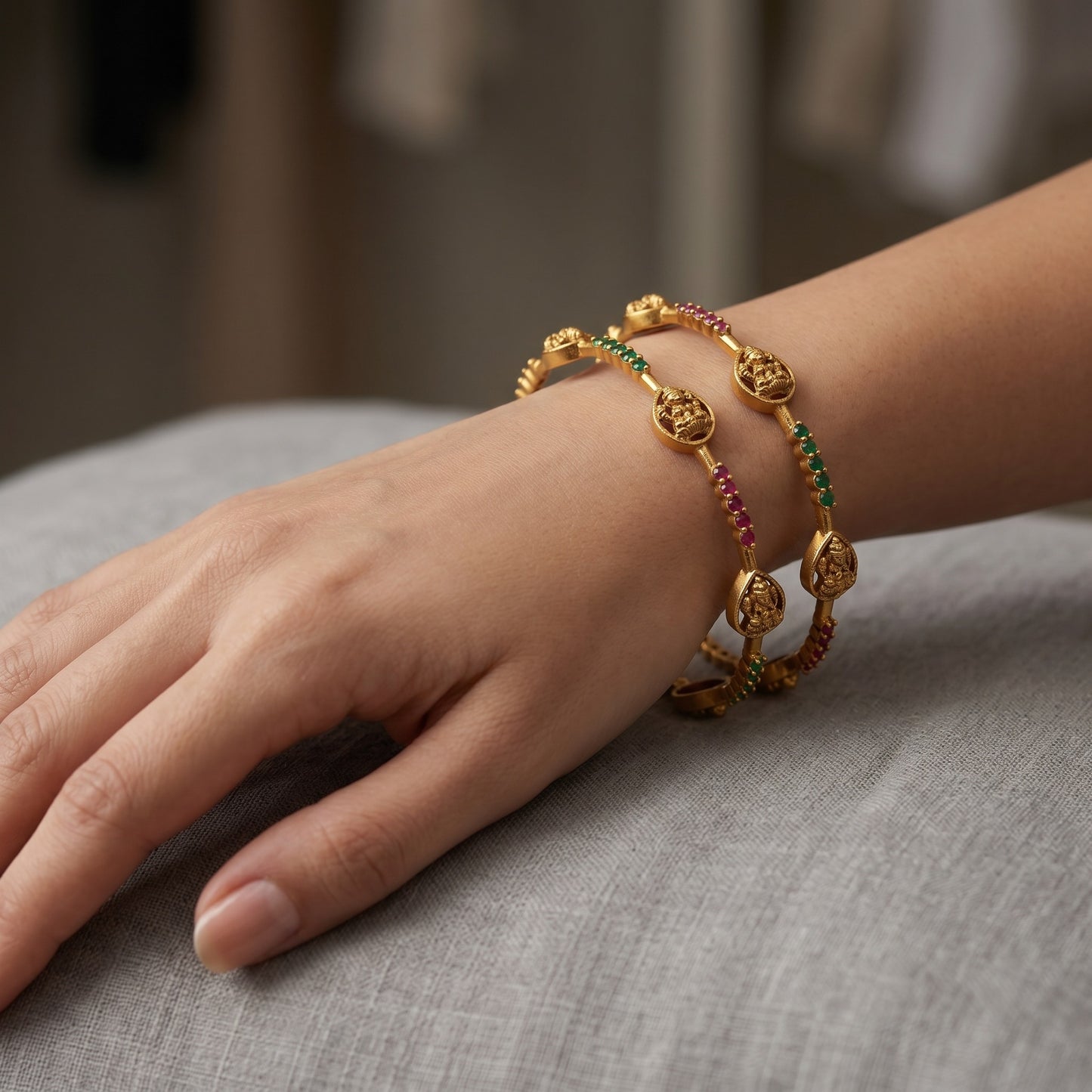 Traditional Gold Tone Bangle with Bead Detailing for Women | Festive & Ethnic Jewelry
