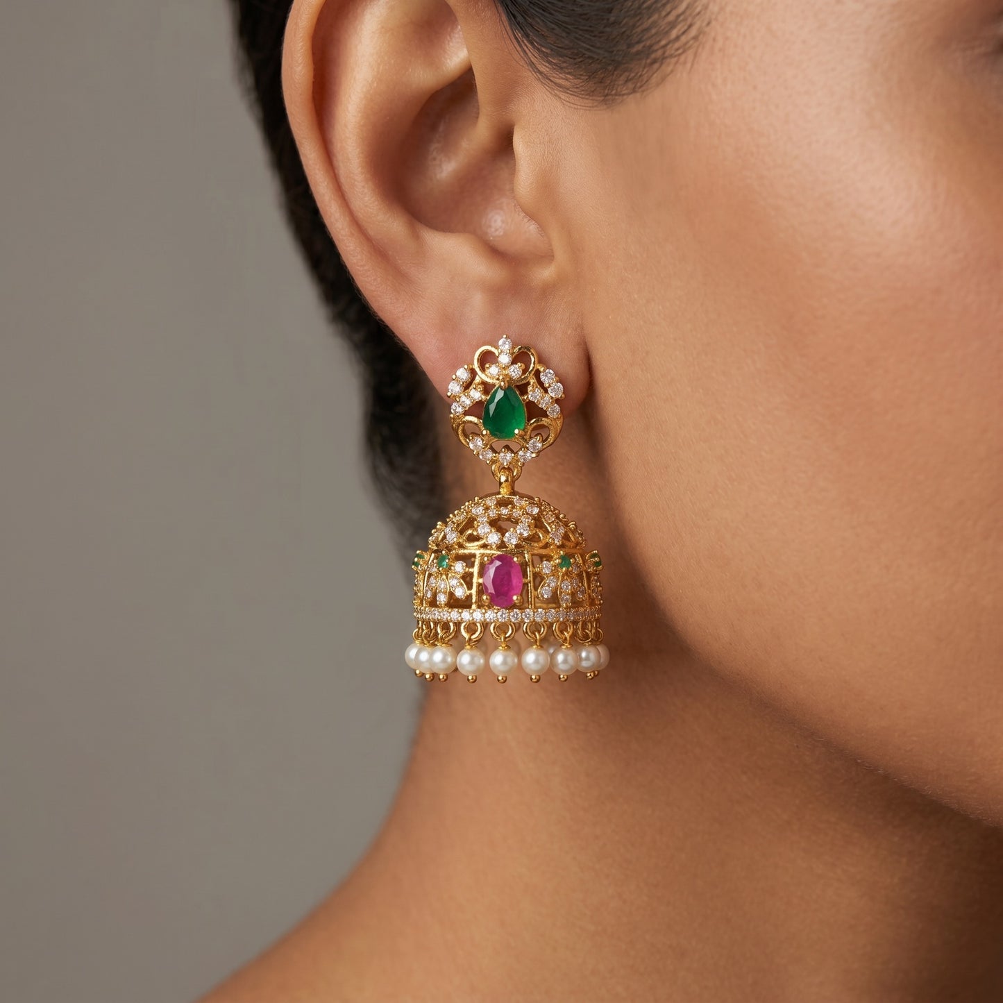 Antique Divine Jhumka Earrings with Pearl Drops for Women | Traditional Temple Jewelry