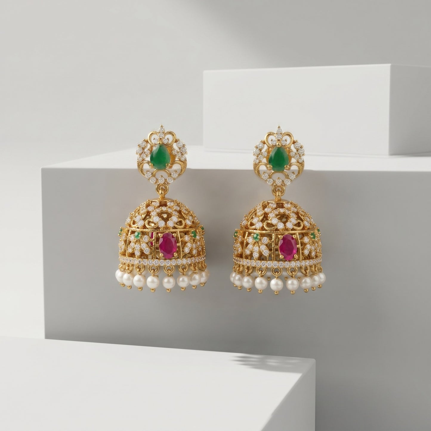 Antique Divine Jhumka Earrings with Pearl Drops for Women | Traditional Temple Jewelry