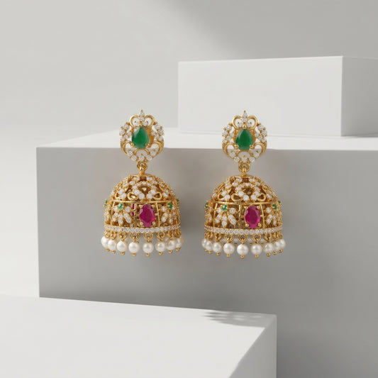 Antique Divine Jhumka Earrings with Pearl Drops for Women | Traditional Temple Jewelry