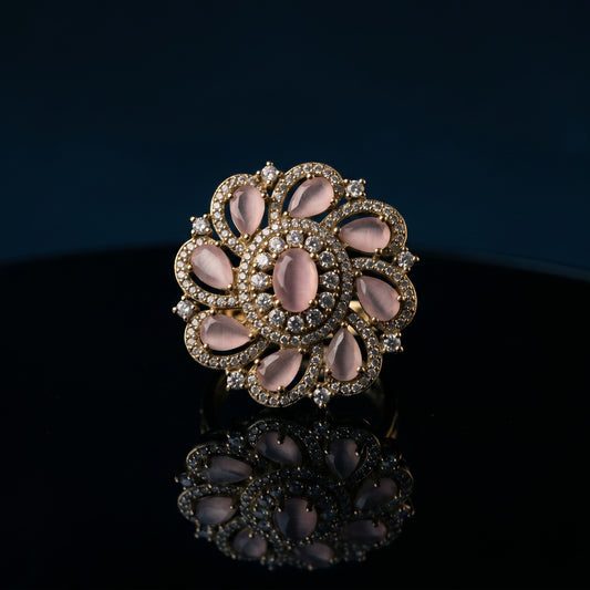 Vintage Floral Pink Stone Statement Ring for Women | Antique Style Jewelry