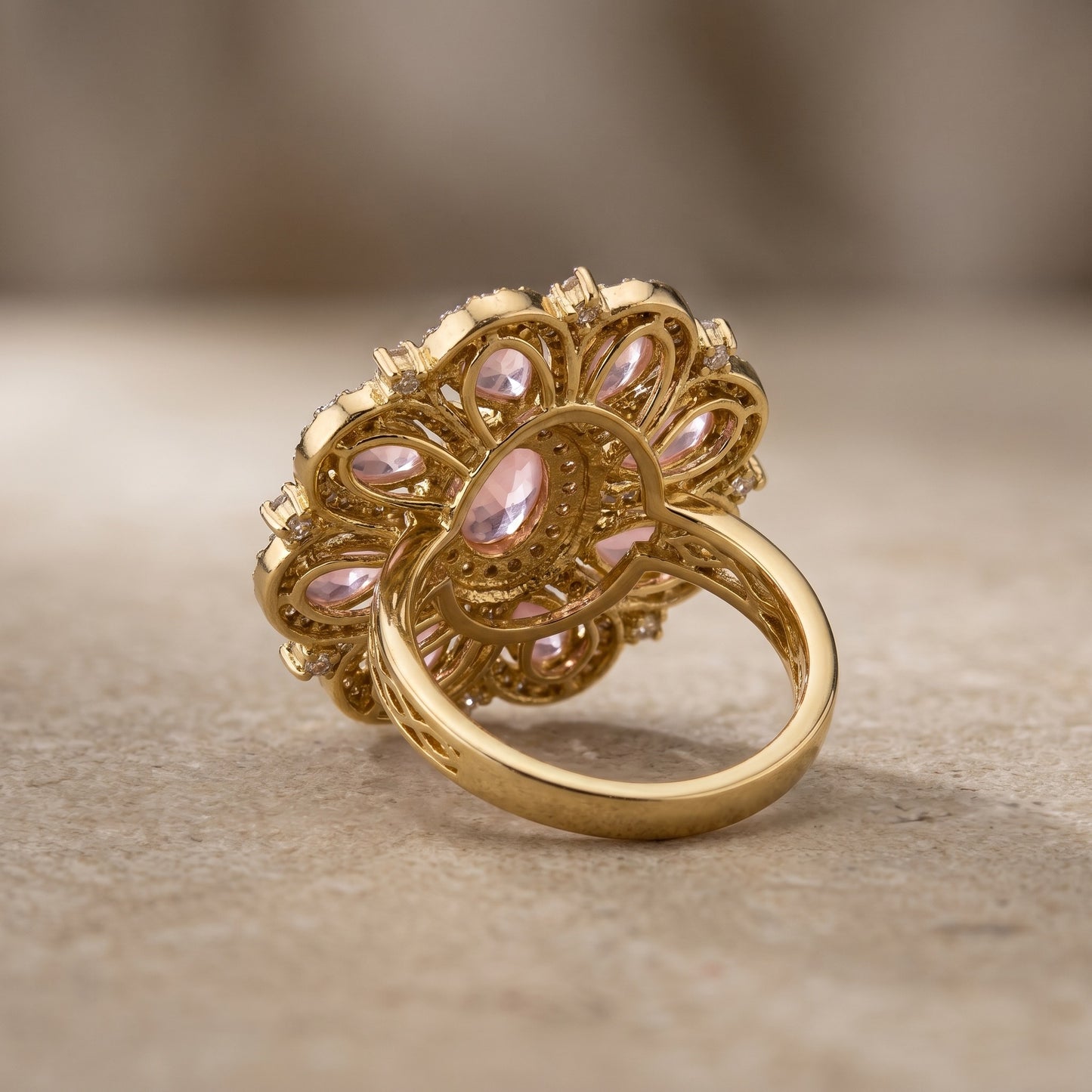 Vintage Floral Pink Stone Statement Ring for Women | Antique Style Jewelry