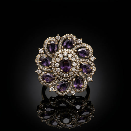 Antique Floral Purple Stone Ring – Elegant Vintage Statement Jewelry for Women