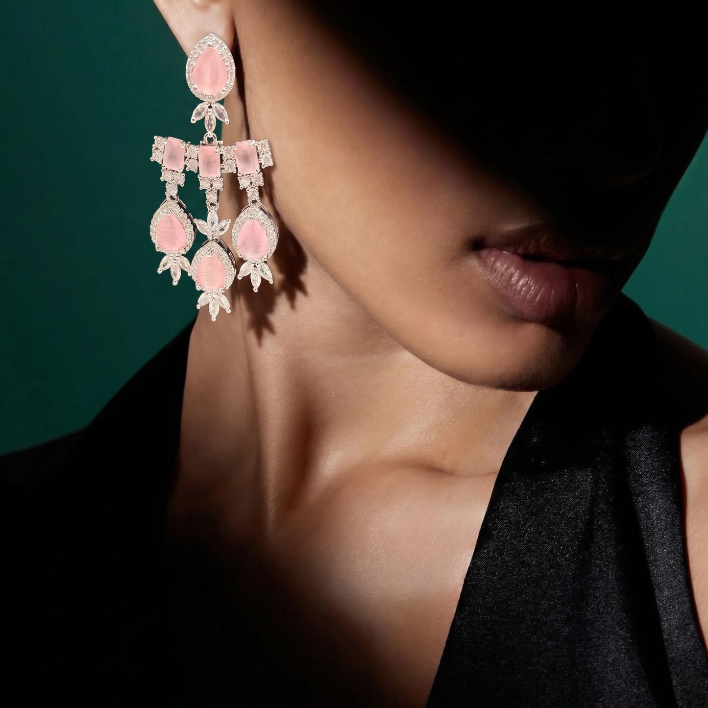Elegant Pink Stone Silver Earrings – Stylish Minimal Everyday Jewelry