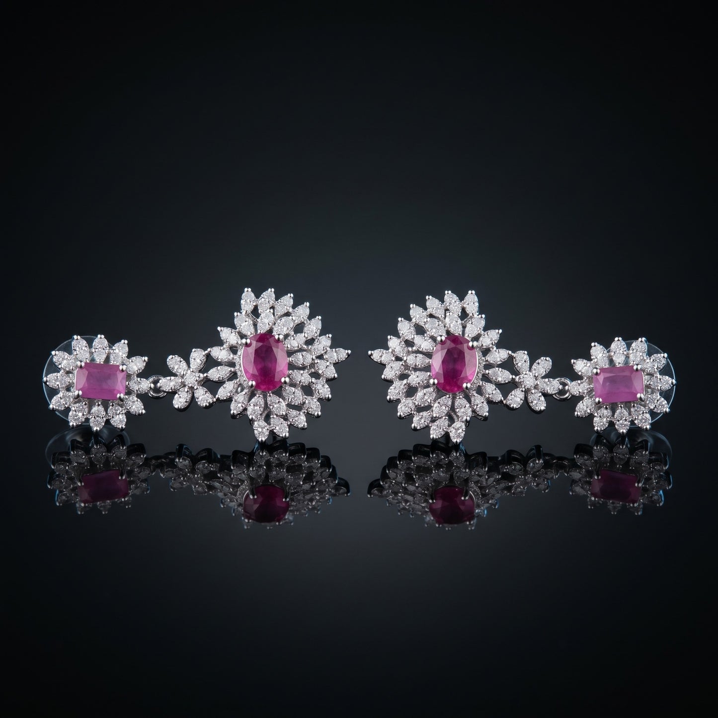 Deep Pink Silver Earrings for Women | Elegant Minimal Party & Daily Wear Jewelry