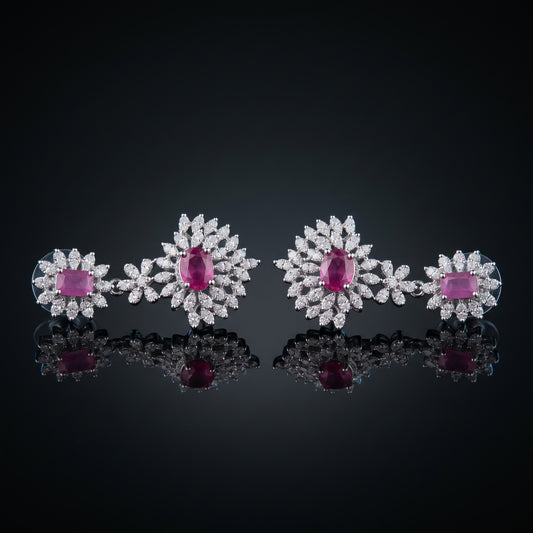 Deep Pink Silver Earrings for Women | Elegant Minimal Party & Daily Wear Jewelry