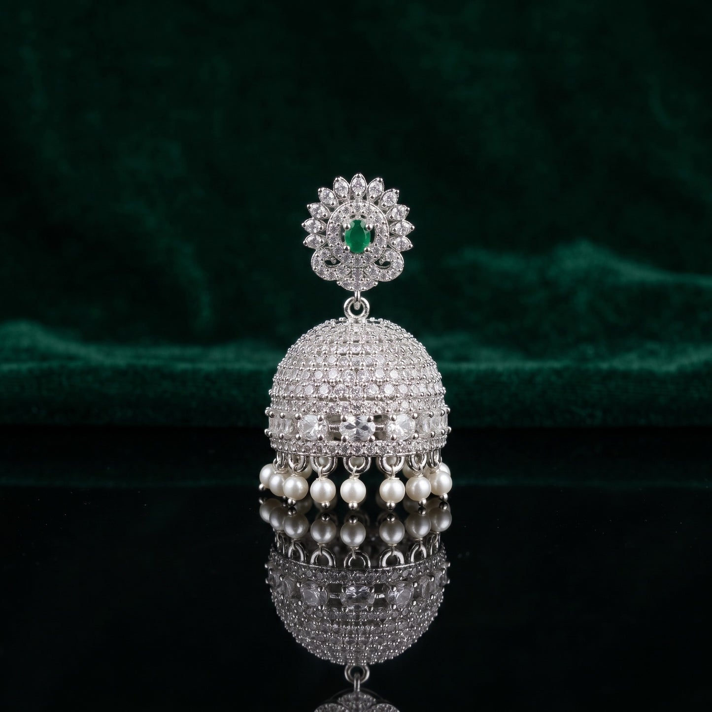 Green Stone Silver Jhumka – Oxidised Traditional Earrings for Wedding & Festive Wear