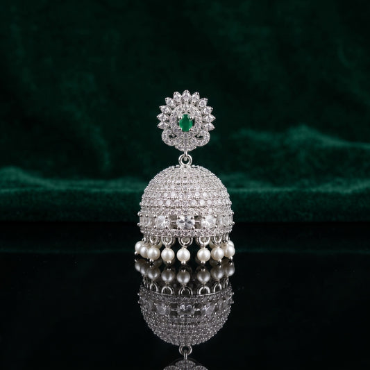 Green Stone Silver Jhumka – Oxidised Traditional Earrings for Wedding & Festive Wear