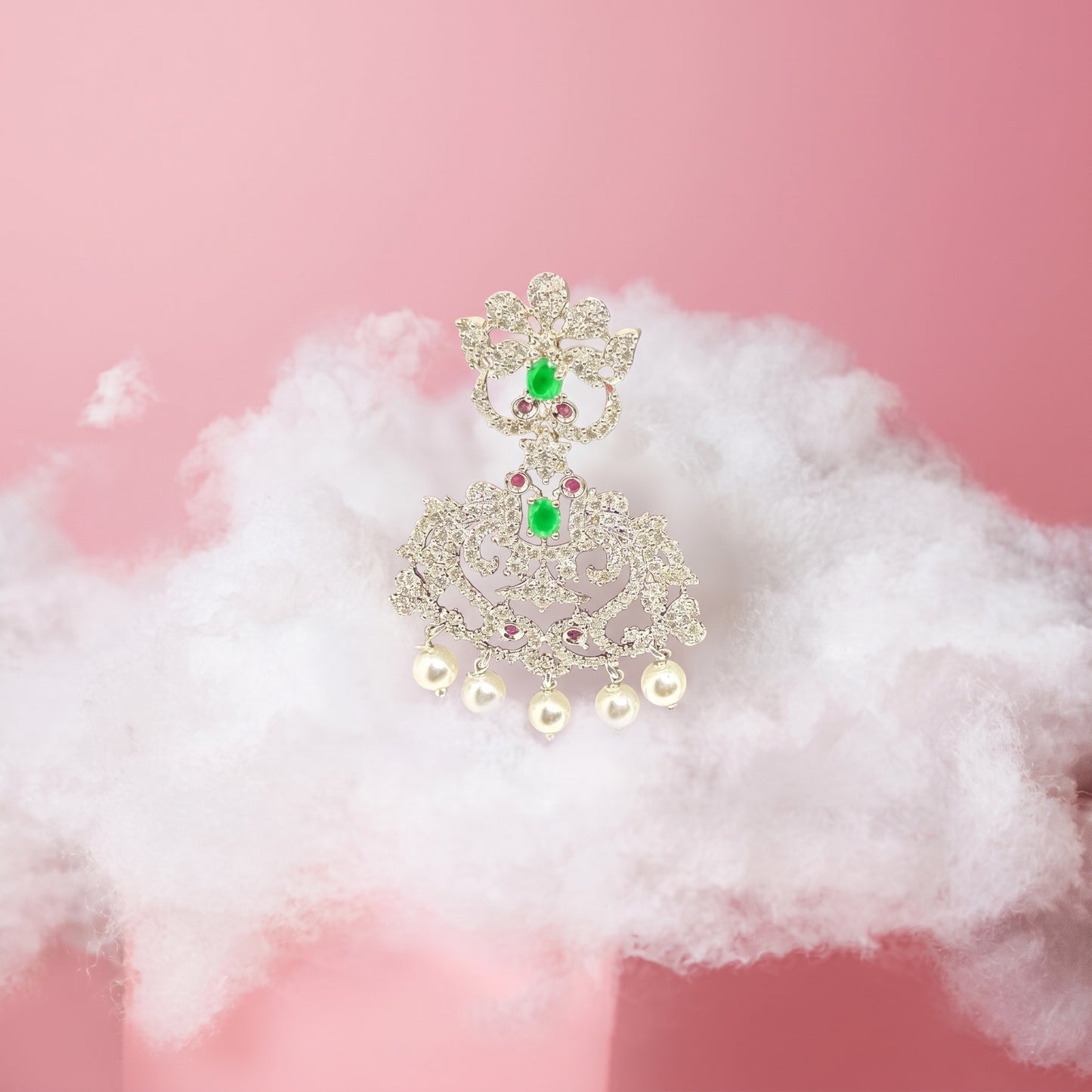 Emerald Green Pearl Drop Chandbali Earrings for Women | Traditional & Festive Jewelry