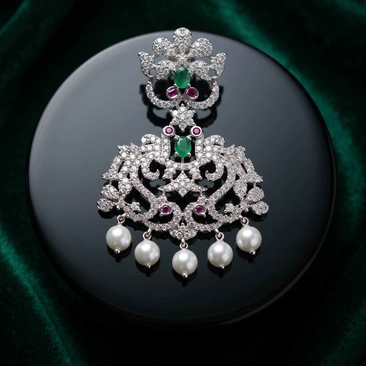 Emerald Green Pearl Drop Chandbali Earrings for Women | Traditional & Festive Jewelry