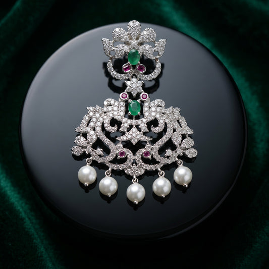 Emerald Green Pearl Drop Chandbali Earrings for Women | Traditional & Festive Jewelry