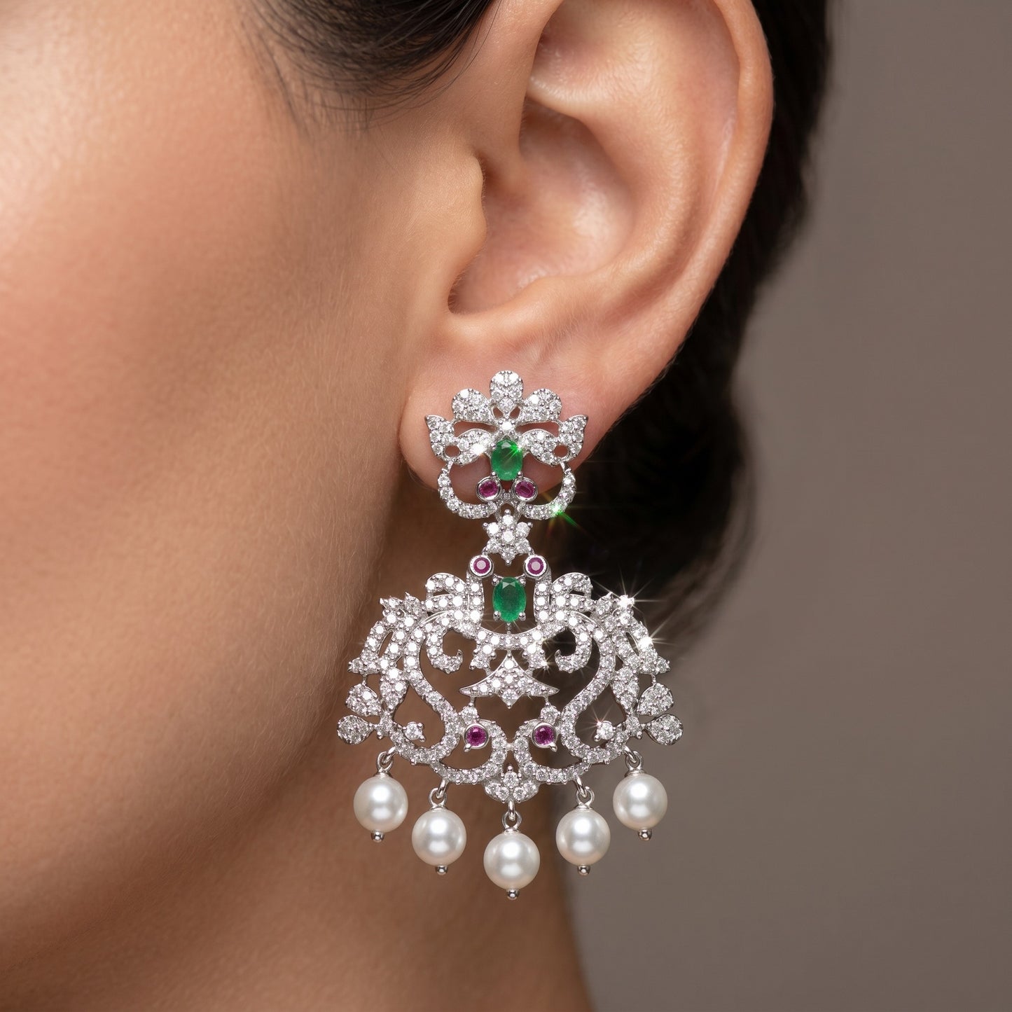 Emerald Green Pearl Drop Chandbali Earrings for Women | Traditional & Festive Jewelry