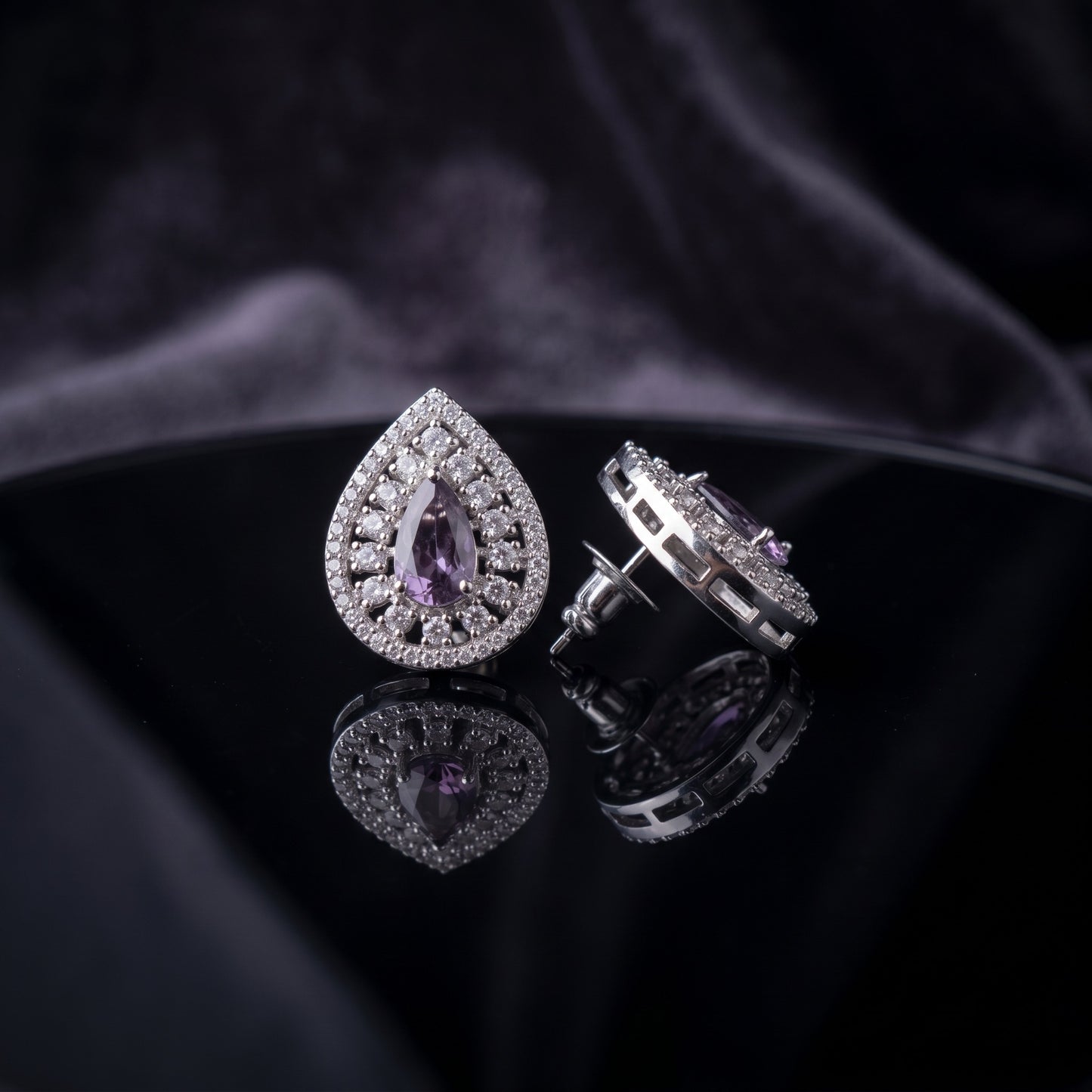 Soft Purple Silver Stud Earrings for Women | Minimal Daily Wear Jewelry