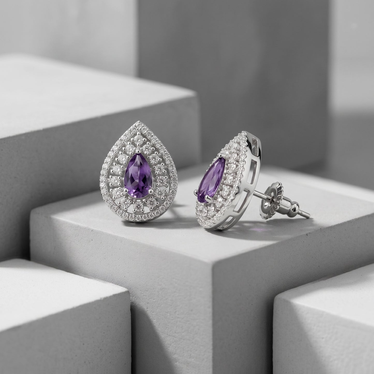 Soft Purple Silver Stud Earrings for Women | Minimal Daily Wear Jewelry